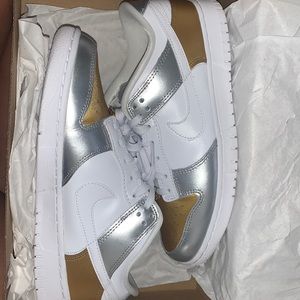White , sliver , gold Nike low dunks